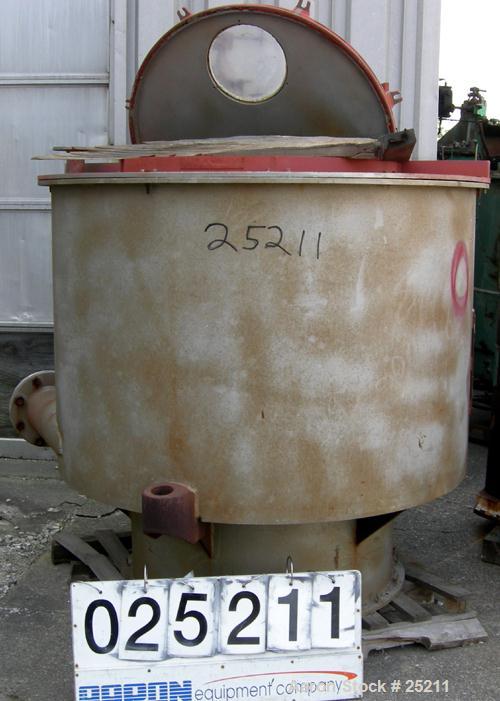 USED: Sharples 48" x 24" Tornado perforate basket centrifuge. Shell is Carpenter-20, bowl is 316L stainless steel. Max bowl speed 1150 rpm. 12.5 cubic foot capacity, belt underdriven, top loading, bo...