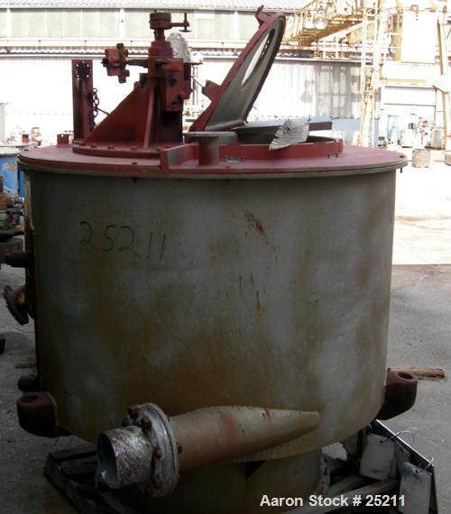USED: Sharples 48" x 24" Tornado perforate basket centrifuge. Shell is Carpenter-20, bowl is 316L stainless steel. Max bowl speed 1150 rpm. 12.5 cubic foot capacity, belt underdriven, top loading, bo...