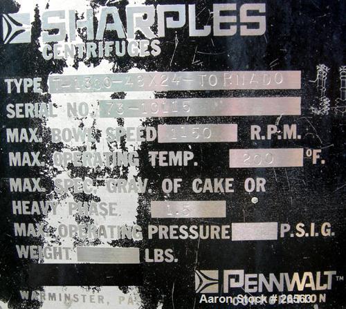 Used Sharples Tornado Perforate Basket Centrifuge