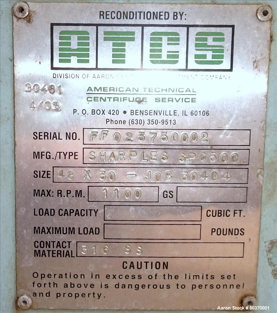 Sharples 48" x 30" Perforated Basket Basket Centrifuge