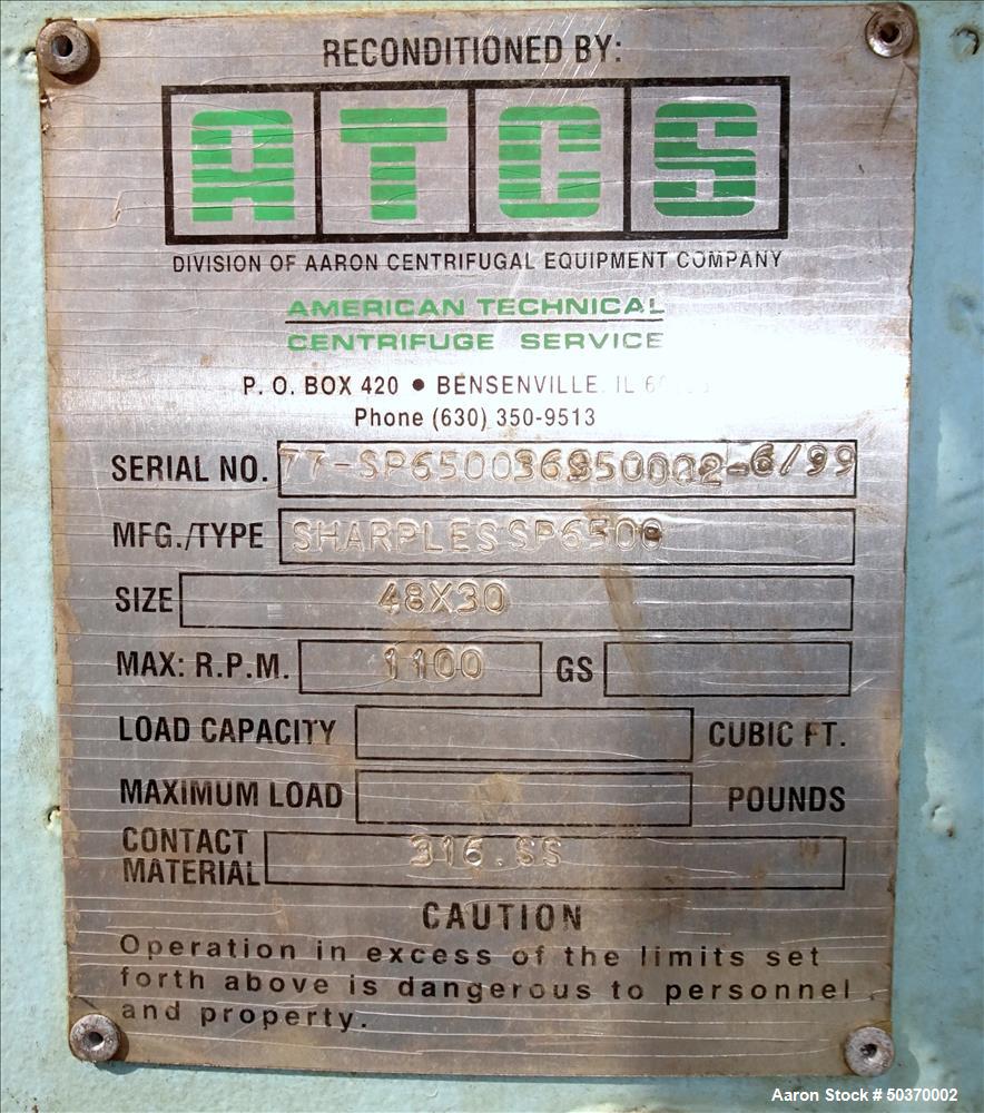 Used Sharples 48" x 30" Perforated Basket Basket Centrifuge.