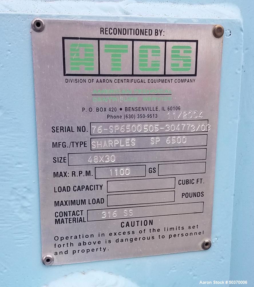 Used- Sharples 48" x 30" Perforated Basket Basket Centrifuge.