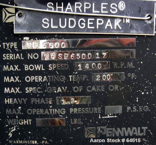Used Stainless Steel Sharples Sludge Solid Bowl Centrifuge