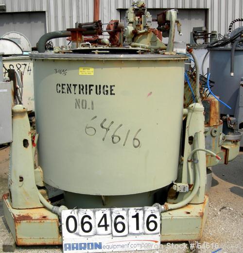 Reconditioned Sharples 48" x 30" Perforated Basket centrifuge, stainless steel construction on product contact areas. top load, bottom unload, 16 cubic foot solids capacity (basket), max bowl speed 1...