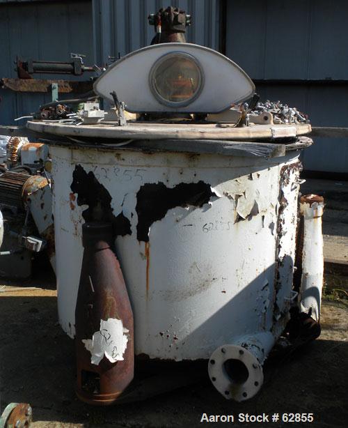 Used Tolhurst Ametek Mark III 48" x 30" Perforated Basket Centrifuge. Rubber lined curb housing/top cover. Top load, bottom unload. Maximum bowl speed 1150 rpm, tri-pod suspension system, Hastelloy C...