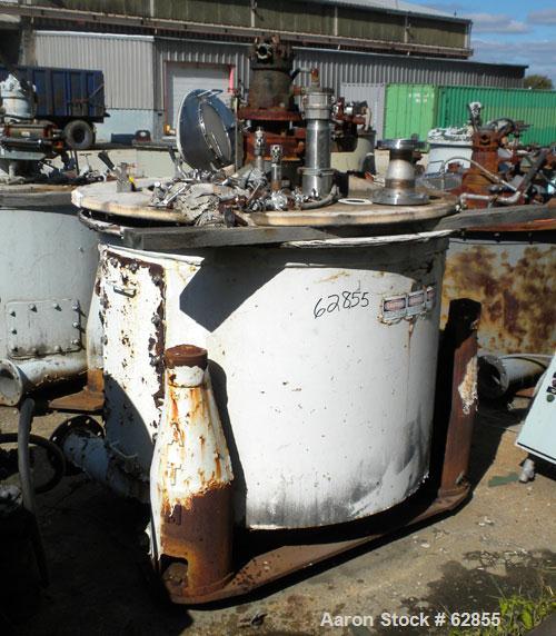 Used Tolhurst Ametek Mark III 48" x 30" Perforated Basket Centrifuge. Rubber lined curb housing/top cover. Top load, bottom unload. Maximum bowl speed 1150 rpm, tri-pod suspension system, Hastelloy C...