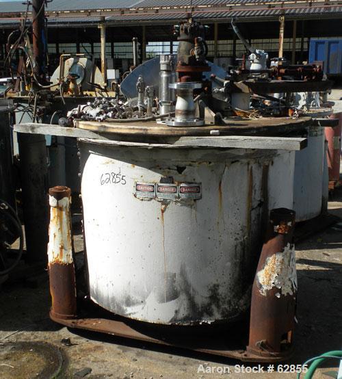 Used Tolhurst Ametek Mark III 48" x 30" Perforated Basket Centrifuge. Rubber lined curb housing/top cover. Top load, bottom unload. Maximum bowl speed 1150 rpm, tri-pod suspension system, Hastelloy C...
