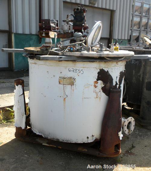 Used Tolhurst Ametek Mark III 48" x 30" Perforated Basket Centrifuge. Rubber lined curb housing/top cover. Top load, bottom unload. Maximum bowl speed 1150 rpm, tri-pod suspension system, Hastelloy C...