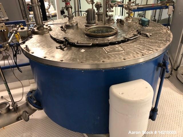 Used- Tolhurst Center Slung Top Unload Basket Centrifuge. 48" diameter x 22" high. Stainless steel. Previously used on Marig...