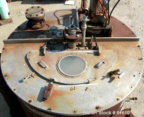 USED: Tolhurst 48" x 30" perforated basket centrifuge. Carbon steel curb housing with stainless steel cladding (rough condition), stainless steel basket, stainless steel top cover, double motion plow...