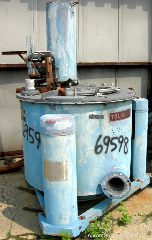 USED: Tolhurst 40" x 24" basket centrifuge, carbon steel/rubber lined. Max bowl speed 1180 rpm. Top load, bottom dump, tripo...