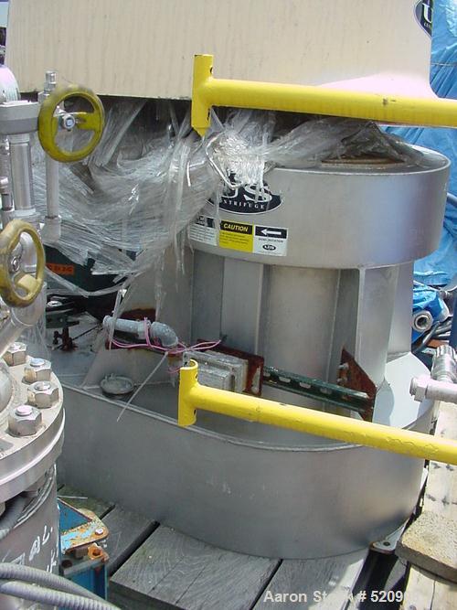 USED: US A262 self-cleaning solid wall basket centrifuge. Top load,bottom unload, 1000 x "G" force. Approx bowl solid holding capacity4 gallons. Approx 10 hp drive motor.