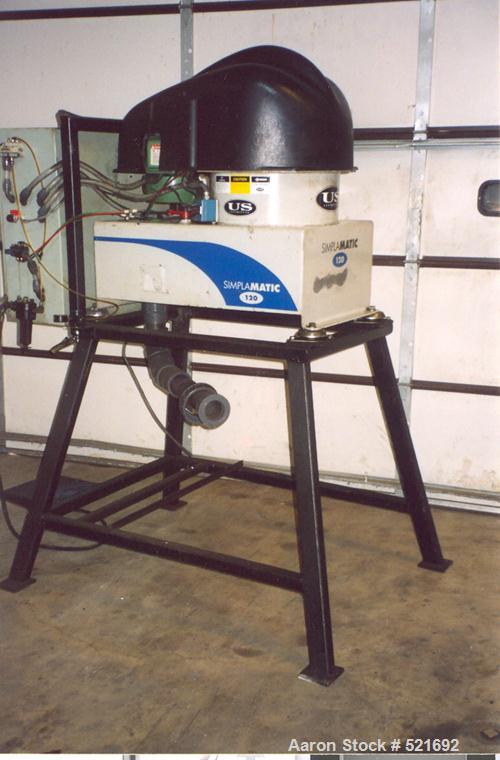 USED: U S Centrifuge, model Simplamatic A120. Maximum flow rate is 15 gpm. The bowl is 12" diameter. Maximum rpm is 2,500. The unit includes an Allen Bradley Panelview 550 control.