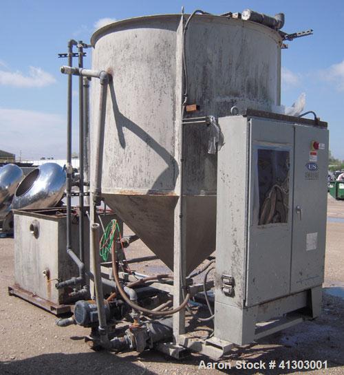 Used US Centrifuge, Model A362, Supramatic, 18" ID solid wall basket centrifuge.  Top load, bottom unload, max bowl speed 3000 rpm.  Rated 60 gpm max.  Driven by a 15 hp, 3/60/460 volt, 1775 rpm moto...
