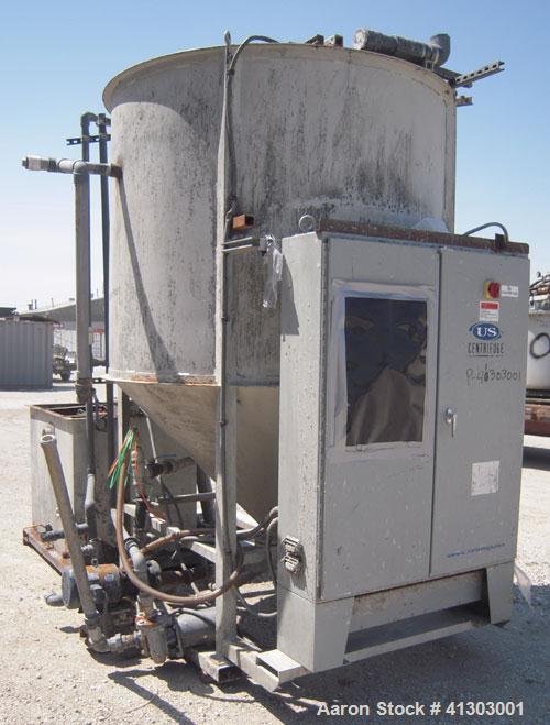 Used US Centrifuge, Model A362, Supramatic, 18" ID solid wall basket centrifuge.  Top load, bottom unload, max bowl speed 3000 rpm.  Rated 60 gpm max.  Driven by a 15 hp, 3/60/460 volt, 1775 rpm moto...