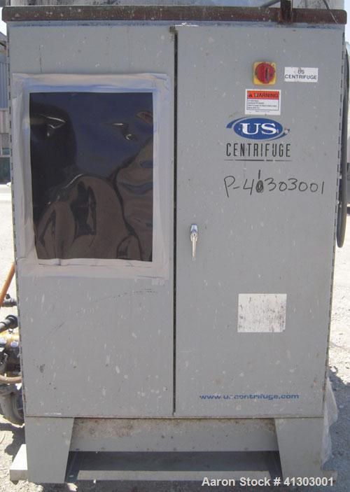 Used US Centrifuge, Model A362, Supramatic, 18" ID solid wall basket centrifuge.  Top load, bottom unload, max bowl speed 3000 rpm.  Rated 60 gpm max.  Driven by a 15 hp, 3/60/460 volt, 1775 rpm moto...