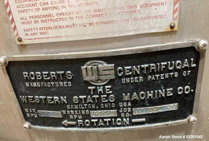 Used Roberts-Western States Crystal Recovery Centrifuge – Multiple Units Available