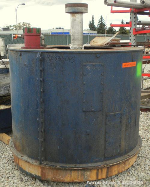 Used Western States 54'' x 40'' Series G A-Frame Perforated Basket Centrifuge. Top load, bottom dump 304 Stainless/Carbon steel basket, maximum 900 rpm. 7'' Maximum cake thickness, 23.7 cubic feet ba...