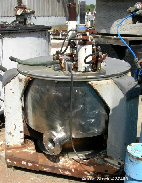USED: Western States 36 x 15 perforate basket centrifuge, 316 stainless steel. Tripod mounted, bottom dump, bottom drive, pneumatic double motion plow with reversing motor.
