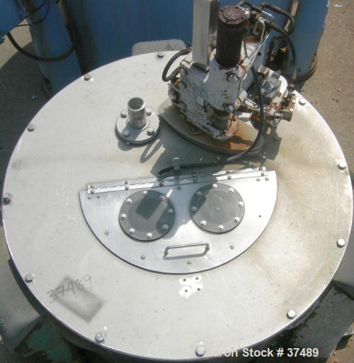 USED: Western States 36 x 15 perforate basket centrifuge, 316 stainless steel. Tripod mounted, bottom dump, bottom drive, pneumatic double motion plow with reversing motor.