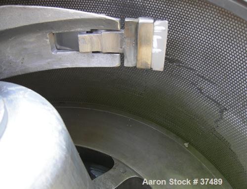 USED: Western States 36 x 15 perforate basket centrifuge, 316 stainless steel. Tripod mounted, bottom dump, bottom drive, pneumatic double motion plow with reversing motor.