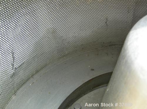 USED: Western States 36 x 15 perforate basket centrifuge, 316 stainless steel. Tripod mounted, bottom dump, bottom drive, pneumatic double motion plow with reversing motor.