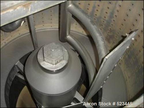 USED: Western States basket centrifuge, all stainless steel construction. 48" diameter x 30" deep basket, perforated basket,top load, bottom unload, 3 point link suspension, single action plow,feed a...