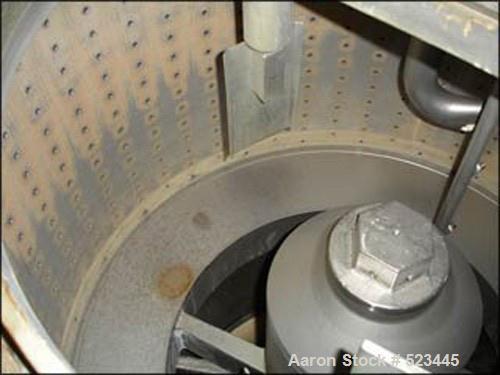 USED: Western States basket centrifuge, all stainless steel construction. 48" diameter x 30" deep basket, perforated basket,top load, bottom unload, 3 point link suspension, single action plow,feed a...