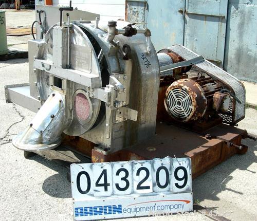 USED: Baker Perkins model HS-24W Termeer centrifuge, 317 stainless steel. 24" x 12" wide. 20 hp, 3/60/220-440 volt, 1750 rpm motor. Bowl speed 1400 rpm, max 1700 rpm.