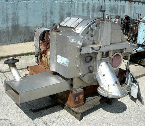 USED: Baker Perkins model HS-24W Termeer centrifuge, 317 stainless steel. 24" x 12" wide. 20 hp, 3/60/220-440 volt, 1750 rpm motor. Bowl speed 1400 rpm, max 1700 rpm.