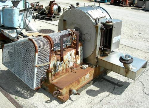 USED: Baker Perkins model HS-24W Termeer centrifuge, 317 stainless steel. 24" x 12" wide. 20 hp, 3/60/220-440 volt, 1750 rpm motor. Bowl speed 1400 rpm, max 1700 rpm.
