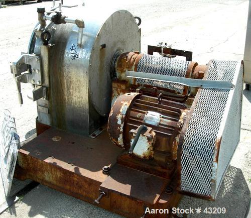 USED: Baker Perkins model HS-24W Termeer centrifuge, 317 stainless steel. 24" x 12" wide. 20 hp, 3/60/220-440 volt, 1750 rpm motor. Bowl speed 1400 rpm, max 1700 rpm.