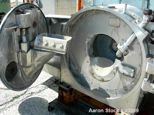 USED: Baker Perkins model HS-24W Termeer centrifuge, 317 stainless steel. 24" x 12" wide. 20 hp, 3/60/220-440 volt, 1750 rpm motor. Bowl speed 1400 rpm, max 1700 rpm.