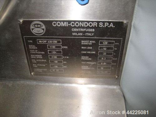 Used Comi-Condor Horizontal Peeler Centrifuge, Model HX-GMP630-250