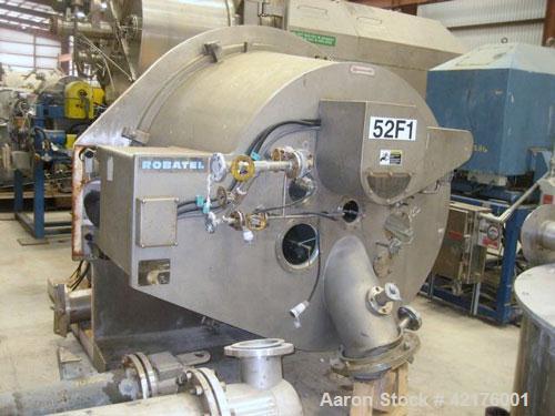 Used Robatel EHBL1323DRG Peeler Centrifuge, 316 stainless steel construction (product contact areas). Max bowl speed 1190 rpm, bowl dimensions 52" x 28", 15.5 cubic foot solid holding capacity, maxim...
