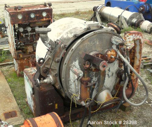 Used Sharples Model C-41 Super-D-Hydrator Continuous Centrifuge, 316 Stainless Steel, Horizontal. 41" diameter perforate basket. Hydraulic operated plow discharge. Short 19" bowl. Includes control pa...