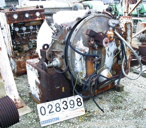 Used Sharples Model C-41 Super-D-Hydrator Continuous Centrifuge, 316 Stainless Steel, Horizontal. 41" diameter perforate basket. Hydraulic operated plow discharge. Short 19" bowl. Includes control pa...