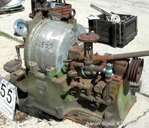 USED: Sharples C-20 Super-D-Hydrator centrifuge, 316 stainless steel. Max bowl speed 1800 rpm. Includes rinse pipe, pneumatic plow, distributor, base, casing, spindle assembly. Requires feed, approxi...