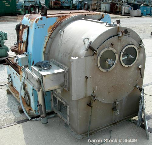 USED: Alfa Laval SB-600 pusher centrifuge, 316 stainless steel product contact areas. 1600 rpm, single stage. 30 hp, 3/60/230/460 volt, 1770 rpm drive motor, requires an approx 25 hp hydraulic pusher...