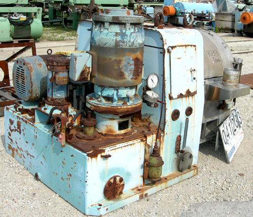 USED: Alfa Laval SB-600 pusher centrifuge, 316 stainless steel product contact areas, 1650 rpm, single stage. 30 hp, 3/60/575 volt, 1775 rpm drive motor; 25 hp, 3/60/575 volt, 3535 rpm hydraulic push...