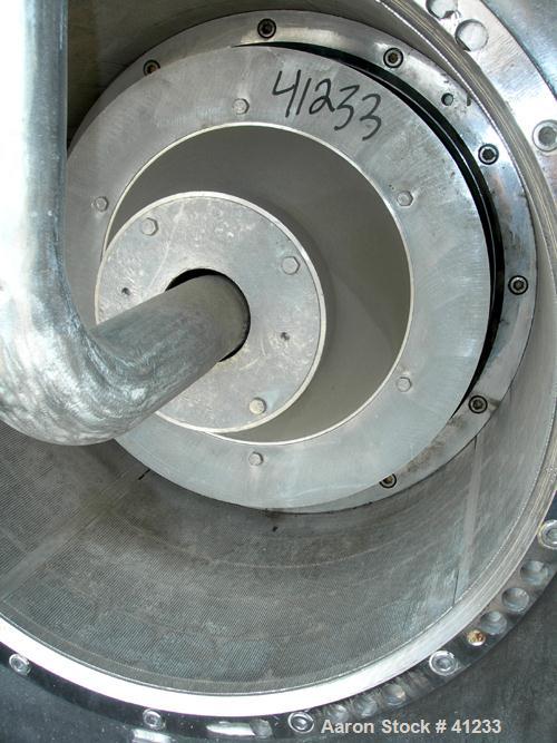USED: Alfa Laval SB-600 pusher centrifuge, 316 stainless steel product contact areas, 1650 rpm, single stage. 30 hp, 3/60/575 volt, 1775 rpm drive motor; 25 hp, 3/60/575 volt, 3535 rpm hydraulic push...