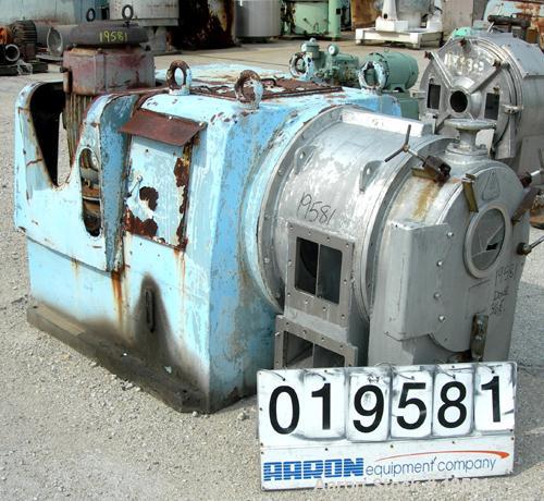 USED: Krupp-Dolberb SB-400 pusher centrifuge, 316 stainless steel product contact areas. 2000 rpm, single stage. 15 hp, 3/60/550 volt, 1800 rpm drive motor; 15 hp, 3/60/550 volt hydraulic pusher moto...