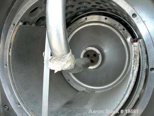 USED: Krupp-Dolberb SB-400 pusher centrifuge, 316 stainless steel product contact areas. 2000 rpm, single stage. 15 hp, 3/60/550 volt, 1800 rpm drive motor; 15 hp, 3/60/550 volt hydraulic pusher moto...