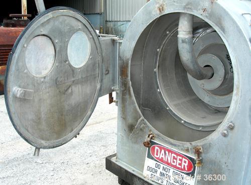 USED: Krupp-Dolberb SB-600 pusher centrifuge, 316 stainless steel product contact areas. 1250 rpm, single stage. 30 hp, 3/60/208-220/440 volt, 1770 rpm drive motor; 25 hp, 3/60/230/460 volt, 3530 rpm...