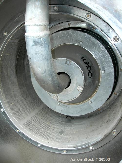 USED: Krupp-Dolberb SB-600 pusher centrifuge, 316 stainless steel product contact areas. 1250 rpm, single stage. 30 hp, 3/60/208-220/440 volt, 1770 rpm drive motor; 25 hp, 3/60/230/460 volt, 3530 rpm...