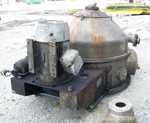 USED: Dorr Oliver/Mercone C-400 Screening Centrifuge. 316 stainless steel construction on product contact areas, 2400 rpm bowl speed, helix scroll for solids discharge, feed pipe, base, casing. Drive...
