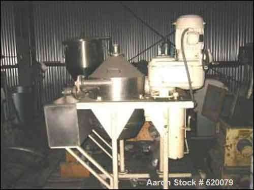 USED: Model C-200 Dorr-Oliver Mercone centrifugal screen separator, stainless steel construction, 2" feed, 2" discharge, removable top cover, complete on base with 3 hp US Varidrive, 3/60/220-440 vol...