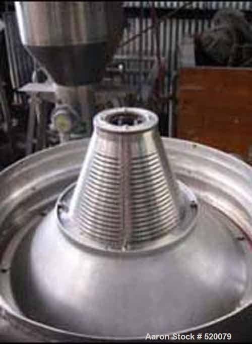 USED: Model C-200 Dorr-Oliver Mercone centrifugal screen separator, stainless steel construction, 2" feed, 2" discharge, removable top cover, complete on base with 3 hp US Varidrive, 3/60/220-440 vol...