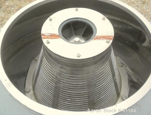 USED: Dorr Oliver/Mercone C-400 Screening Centrifuge, 316 stainless steel construction on product contact areas. 2" pitch 10 lead scroll, oil lubricated gearbox assembly with torque arm assembly, bas...