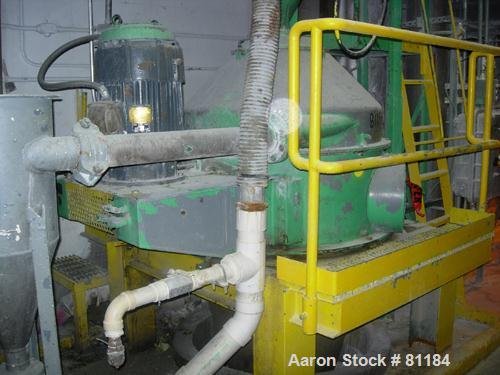 USED: Dorr Oliver/Mercone C-400 Screening Centrifuge, 316 stainless steel construction on product contact areas. 2" pitch 10 lead scroll, oil lubricated gearbox assembly with torque arm assembly, bas...